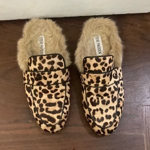 Steve Madden, leopard, fur lined mules
